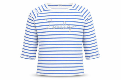 Front view of Next girls’ white striped 100% cotton pullover sweatshirt, size 10, years pullover - lovely