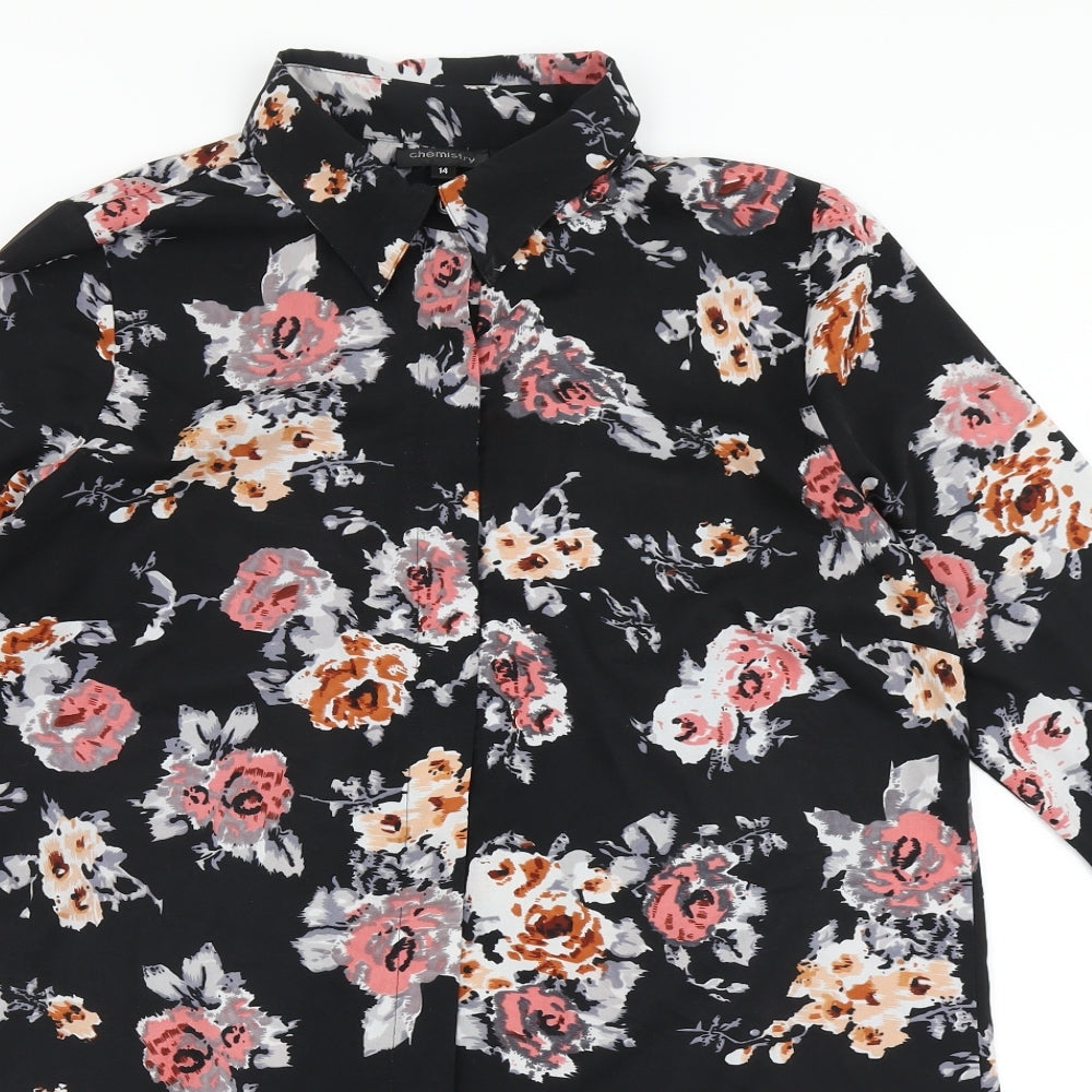 Womens UK Size 14 Chemistry Black Basic Button-Up