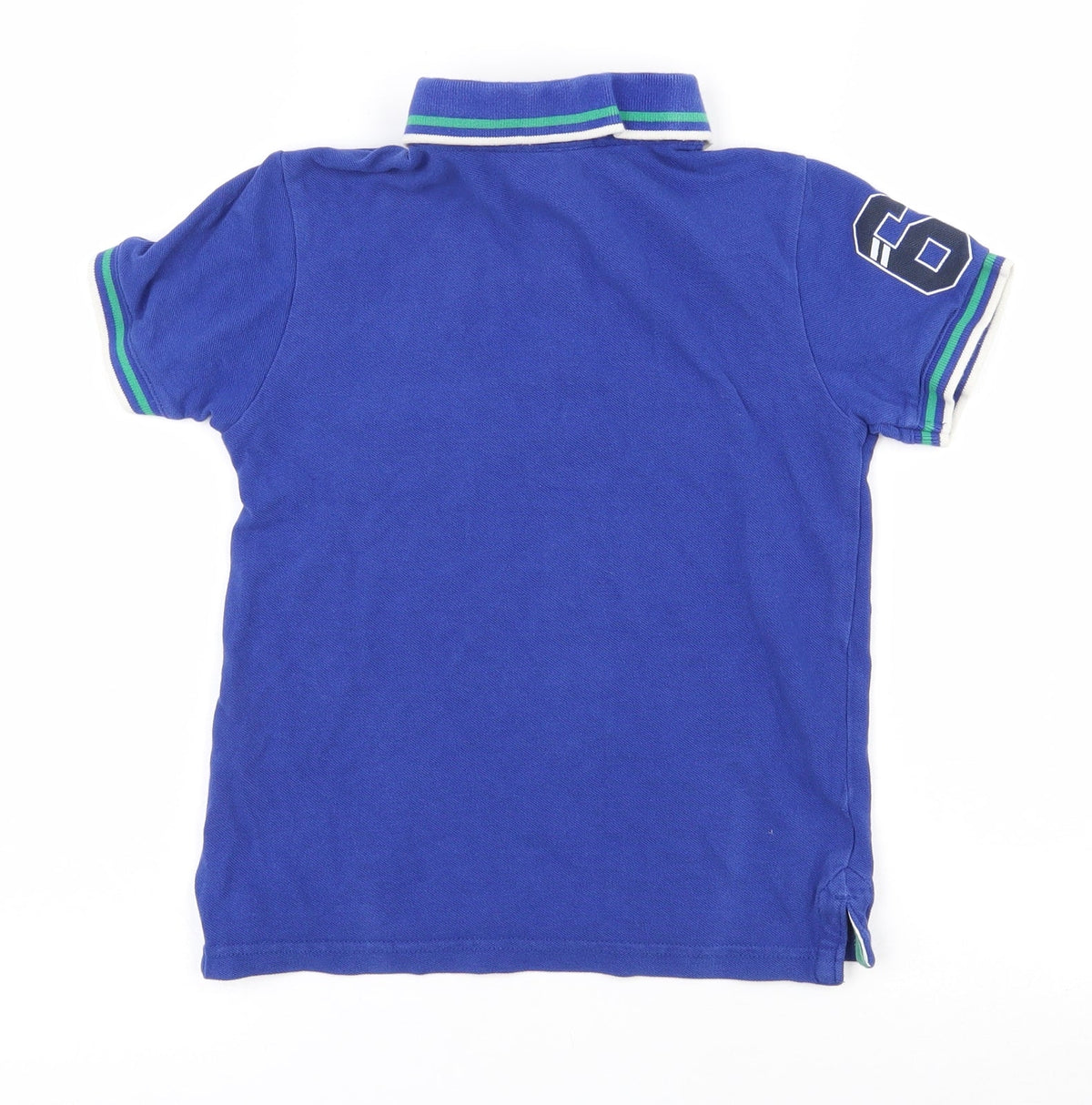 Back view of George boys’ blue 100% cotton pullover polo, size 6-7, years collared button