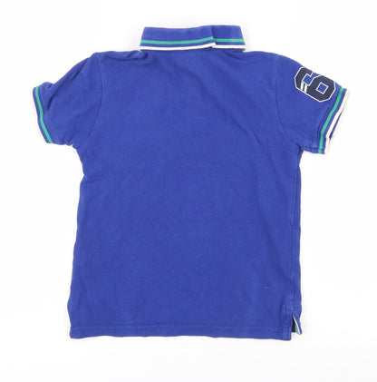 Back view of George boys’ blue 100% cotton pullover polo, size 6-7, years collared button