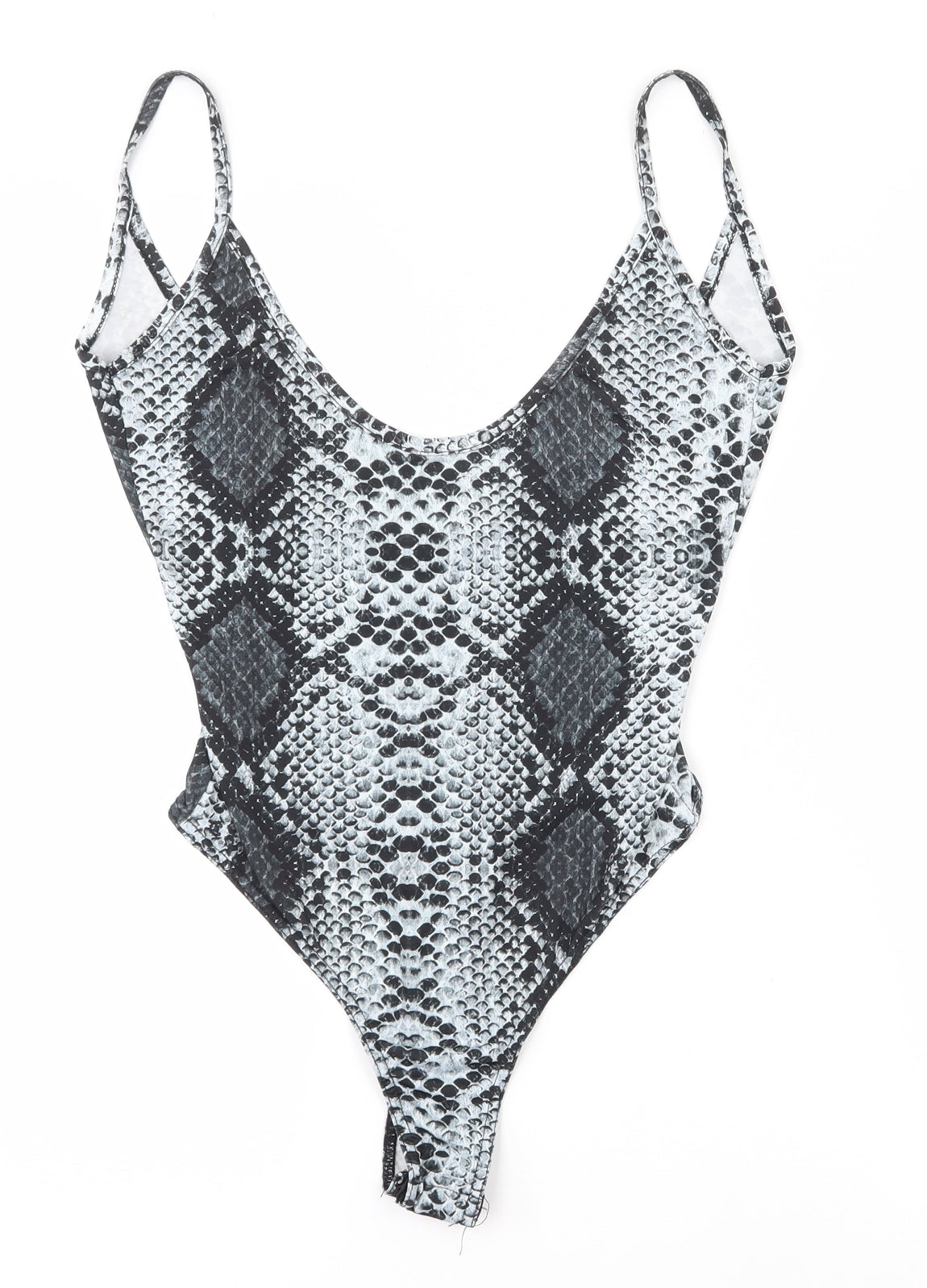 PRETTYLITTLETHING Womens Grey Animal Print Polyester Bodysuit One-Piece Size 8  Snap