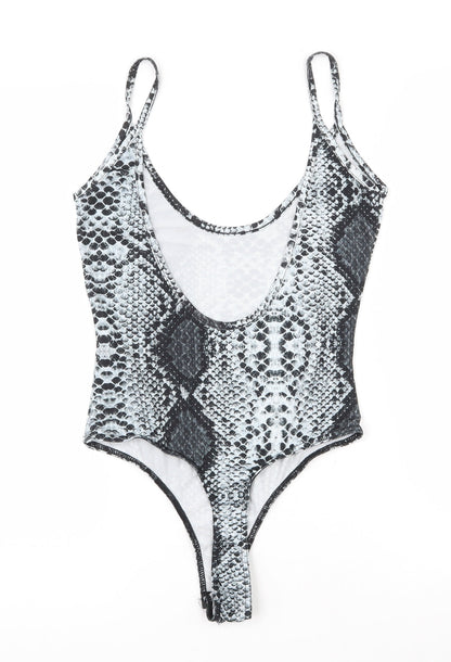 PRETTYLITTLETHING Womens Grey Animal Print Polyester Bodysuit One-Piece Size 8  Snap