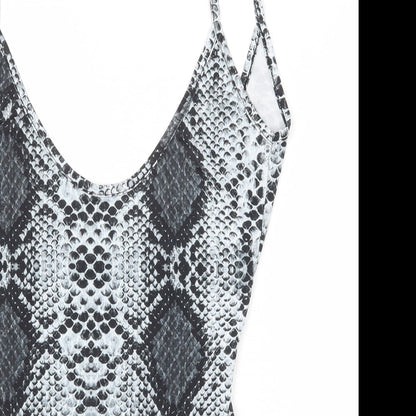 PRETTYLITTLETHING Womens Grey Animal Print Polyester Bodysuit One-Piece Size 8  Snap