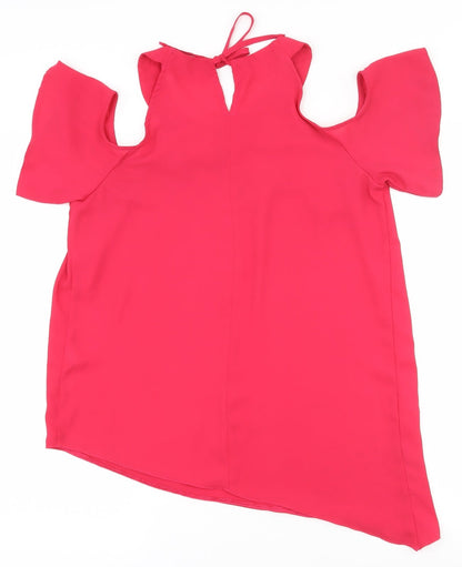 F&F Womens Pink  Polyester Basic Blouse Size 10 Round Neck - Asymmetric