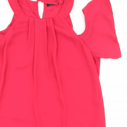 F&F Womens Pink  Polyester Basic Blouse Size 10 Round Neck - Asymmetric