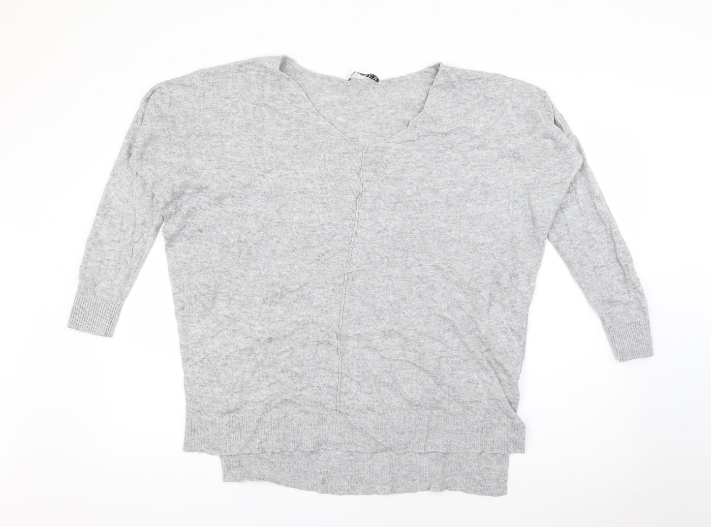 Primark Womens Grey V-Neck  Viscose Pullover Jumper Size S