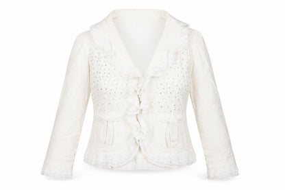 Front view of Silkland women’s ivory jacket, size UK 6, hook & eye