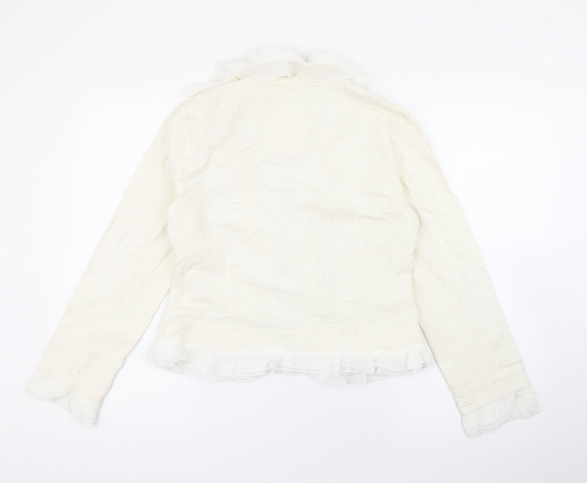 Back view of Silkland women’s ivory jacket, size UK 6, hook & eye
