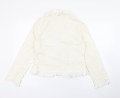 Back view of Silkland women’s ivory jacket, size UK 6, hook & eye