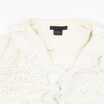 Close-up detail of Silkland women’s ivory jacket, size UK 6, hook & eye