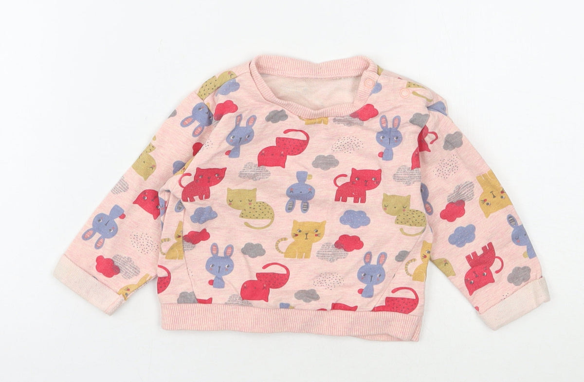 Front view of Nutmeg girls’ pink 100% cotton basic casual, size 6-9, months round neck pullover