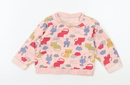 Front view of Nutmeg girls’ pink 100% cotton basic casual, size 6-9, months round neck pullover