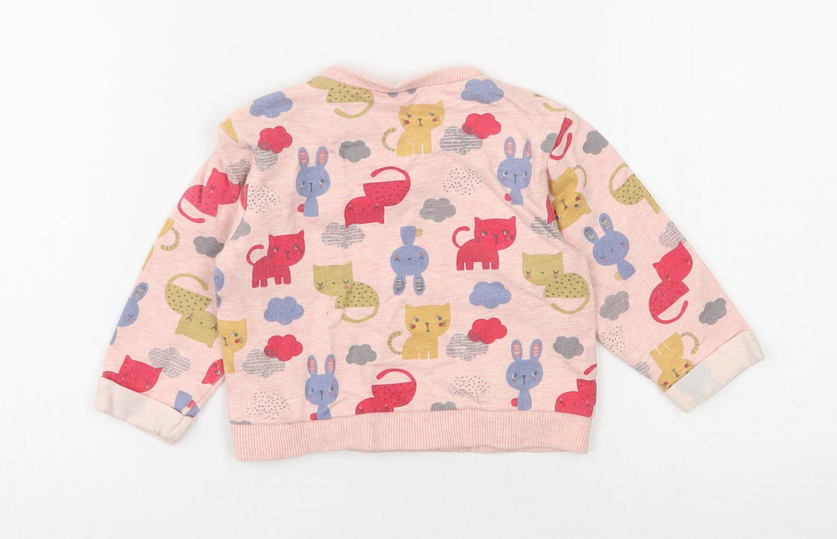 Back view of Nutmeg girls’ pink 100% cotton basic casual, size 6-9, months round neck pullover