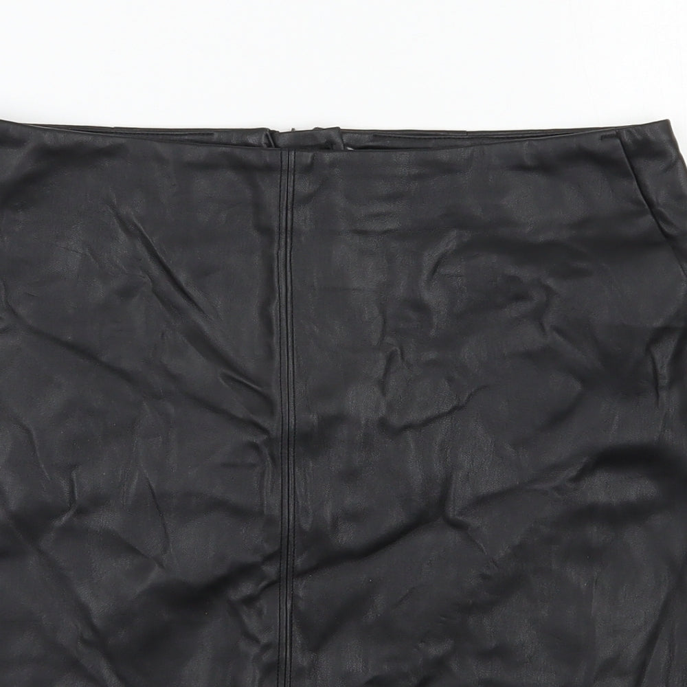 Wallis Womens Black  Polyester A-Line Skirt Size 10   Zip