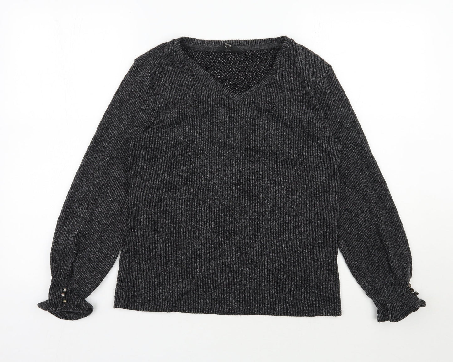 George Womens Grey V-Neck  Polyester Pullover Jumper Size S