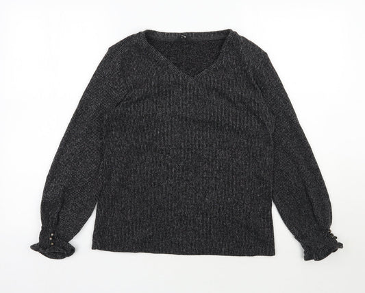 George Womens Grey V-Neck  Polyester Pullover Jumper Size S