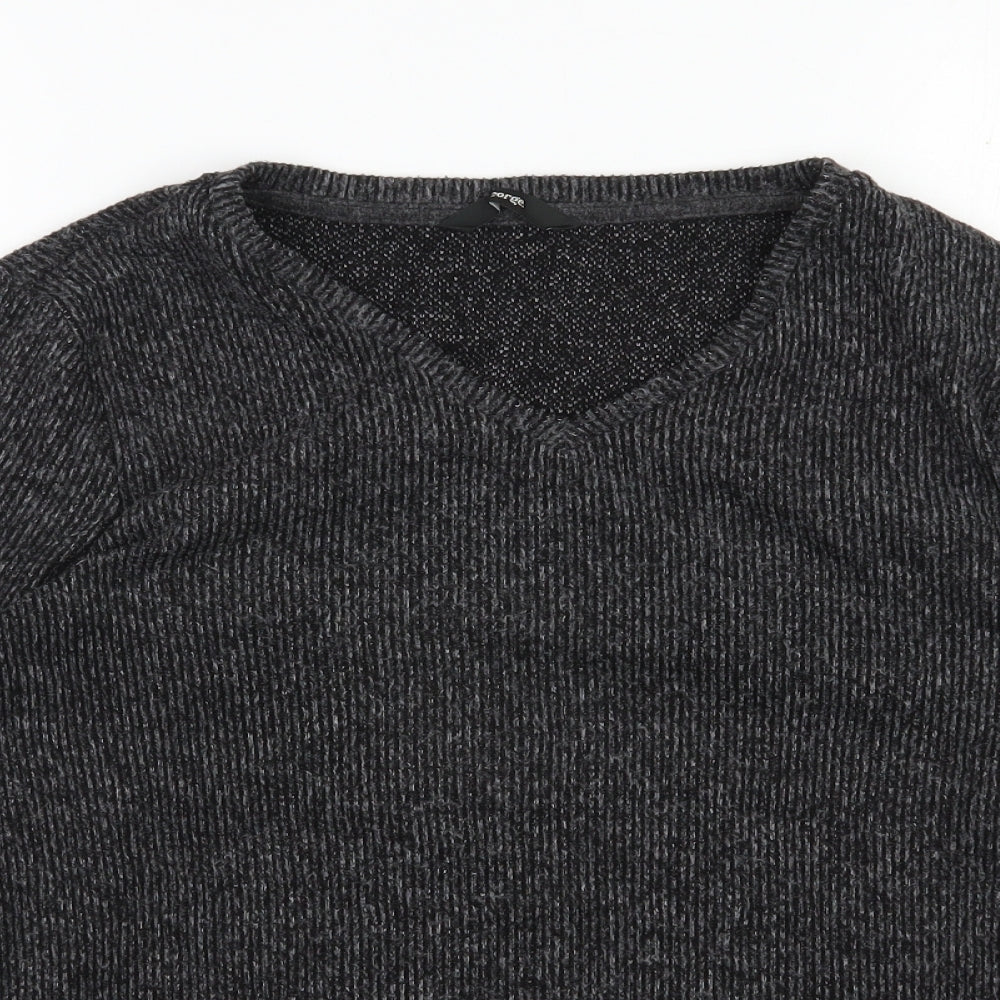 George Womens Grey V-Neck  Polyester Pullover Jumper Size S