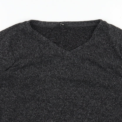 George Womens Grey V-Neck  Polyester Pullover Jumper Size S