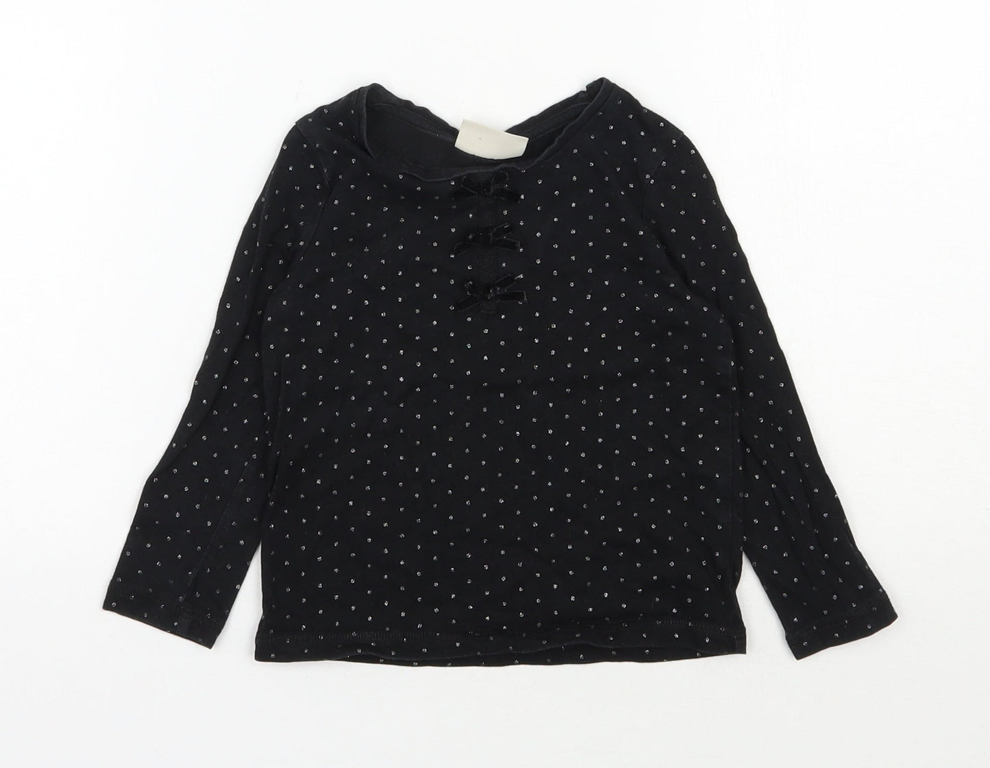 NEXT Girls Black Polka Dot 100% Cotton Pullover T-Shirt Size 18-24 Months Round Neck Pullover