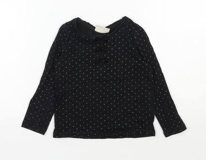 NEXT Girls Black Polka Dot 100% Cotton Pullover T-Shirt Size 18-24 Months Round Neck Pullover