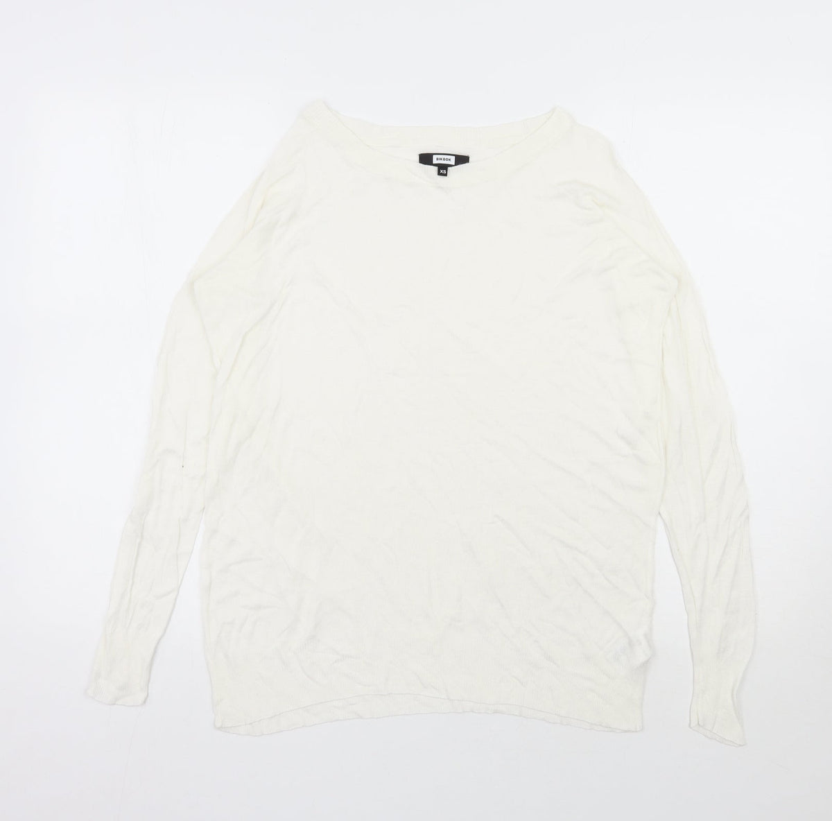 Additional front view of Bikbok women’s ivory round neck viscose jumper, size XS