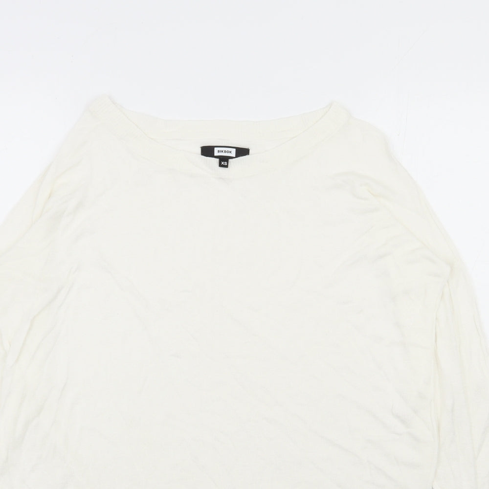 Close-up detail of Bikbok women’s ivory round neck viscose jumper, size XS