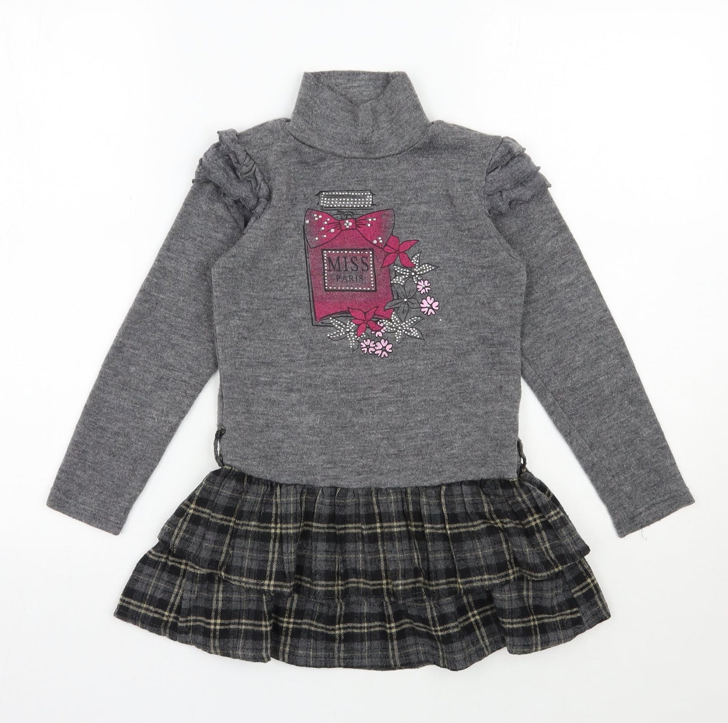 Shialy  Girls Grey Plaid Cotton Jumper Dress  Size 10 Years  High Neck Pullover