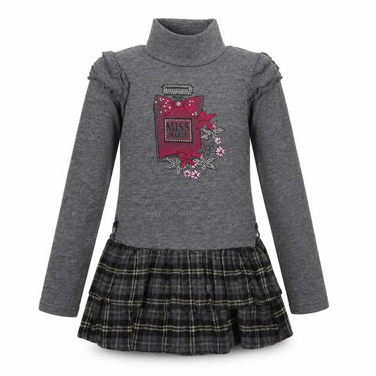 Shialy  Girls Grey Plaid Cotton Jumper Dress  Size 10 Years  High Neck Pullover