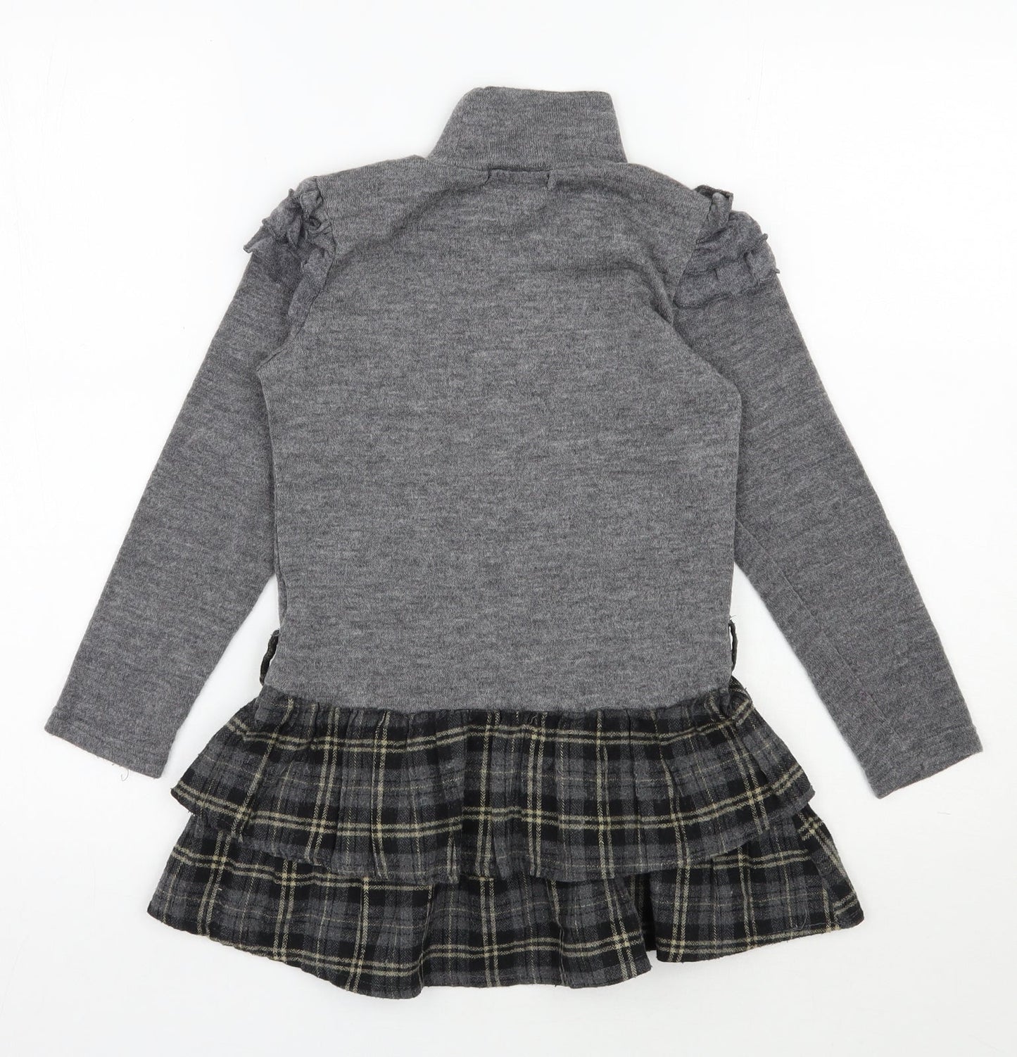 Shialy  Girls Grey Plaid Cotton Jumper Dress  Size 10 Years  High Neck Pullover