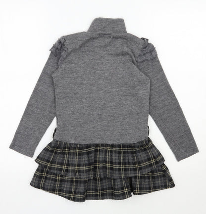Shialy  Girls Grey Plaid Cotton Jumper Dress  Size 10 Years  High Neck Pullover