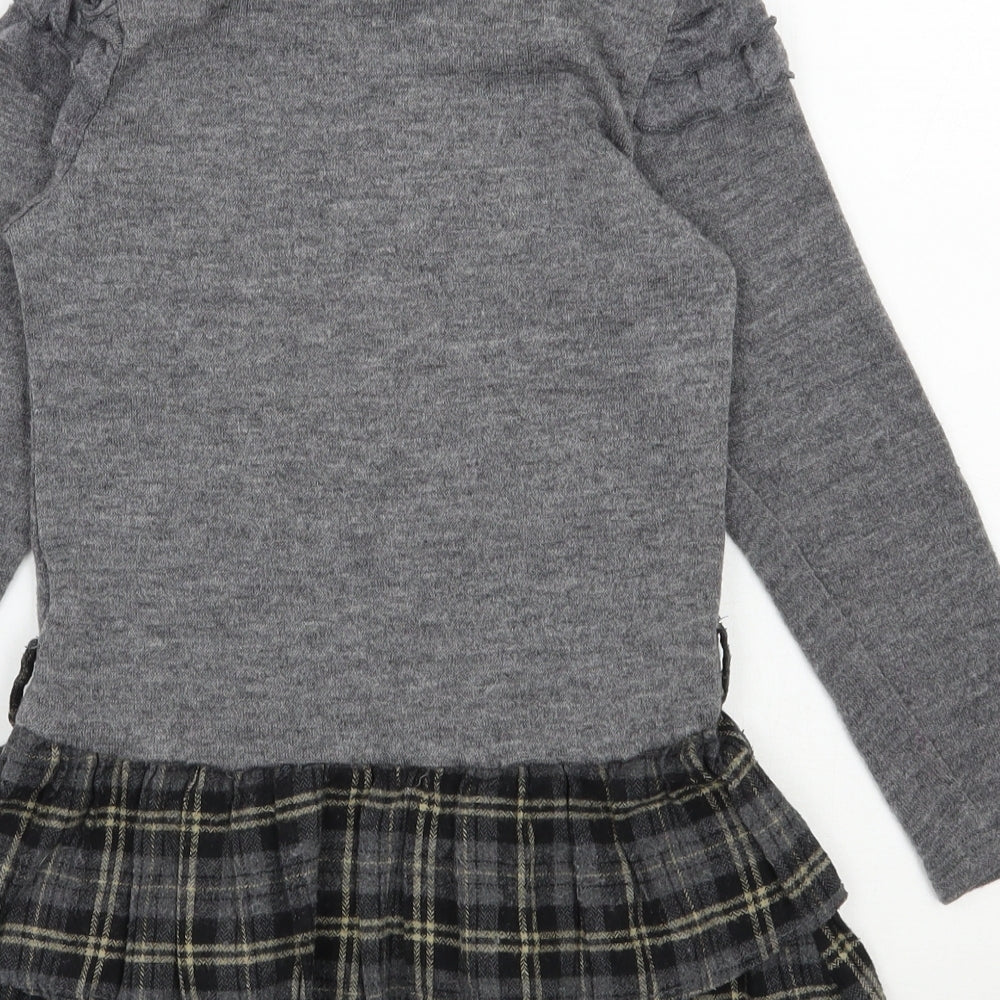 Shialy  Girls Grey Plaid Cotton Jumper Dress  Size 10 Years  High Neck Pullover