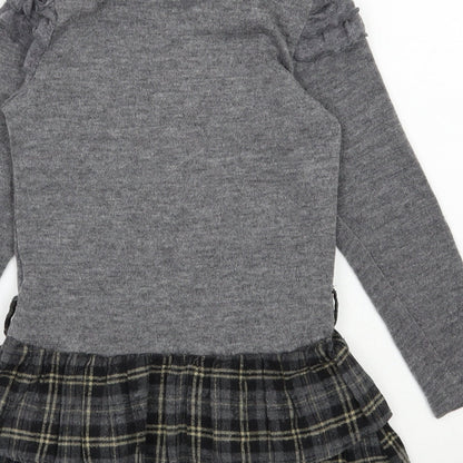 Shialy  Girls Grey Plaid Cotton Jumper Dress  Size 10 Years  High Neck Pullover