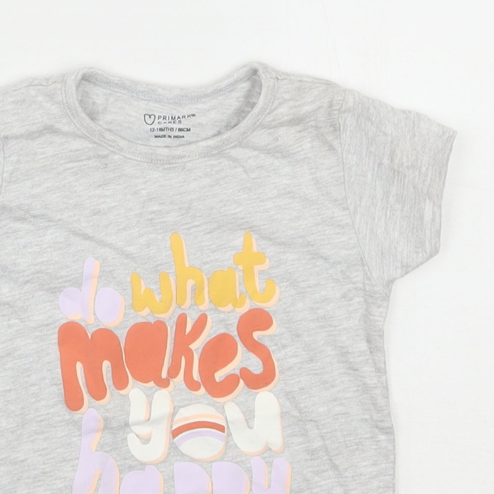 Primark Girls Grey  Cotton Basic T-Shirt Size 12-18 Months Round Neck Pullover