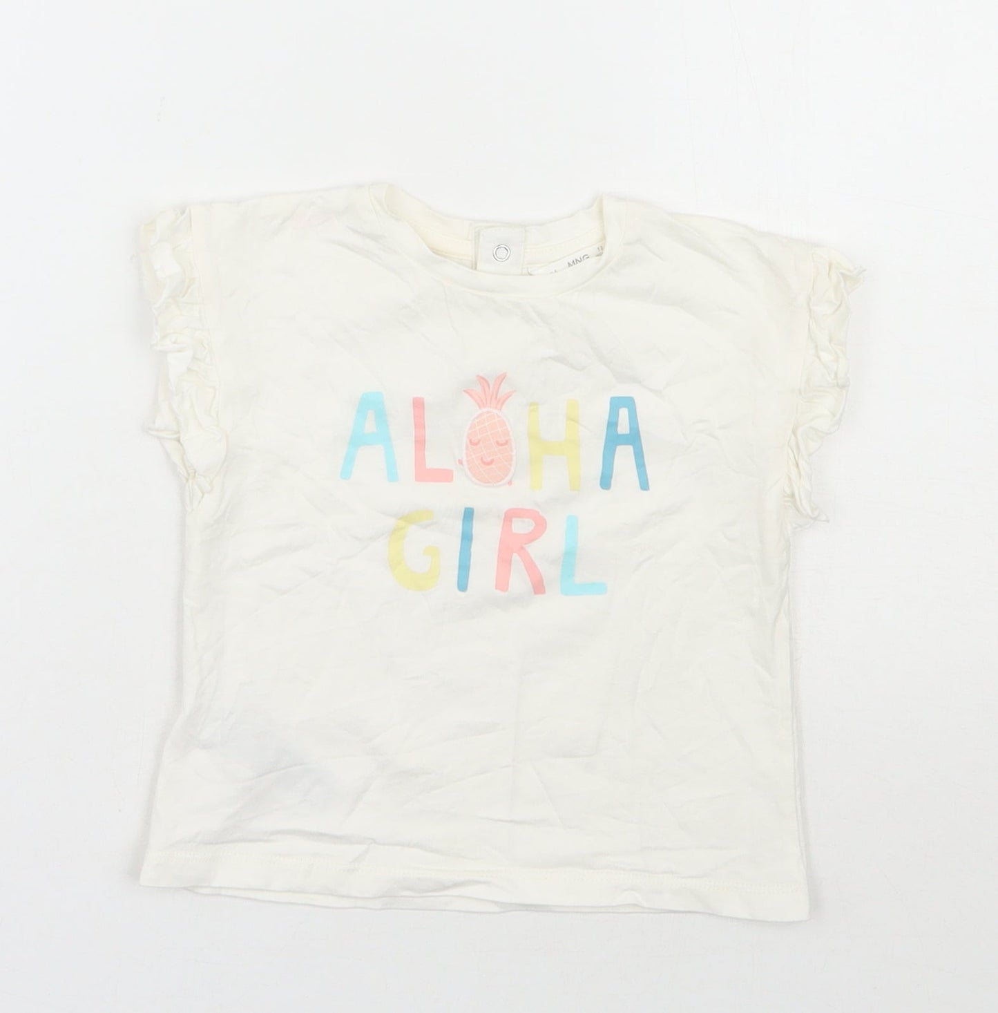 MNG  Girls Ivory  100% Cotton Basic T-Shirt Size 12-18 Months Round Neck Snap