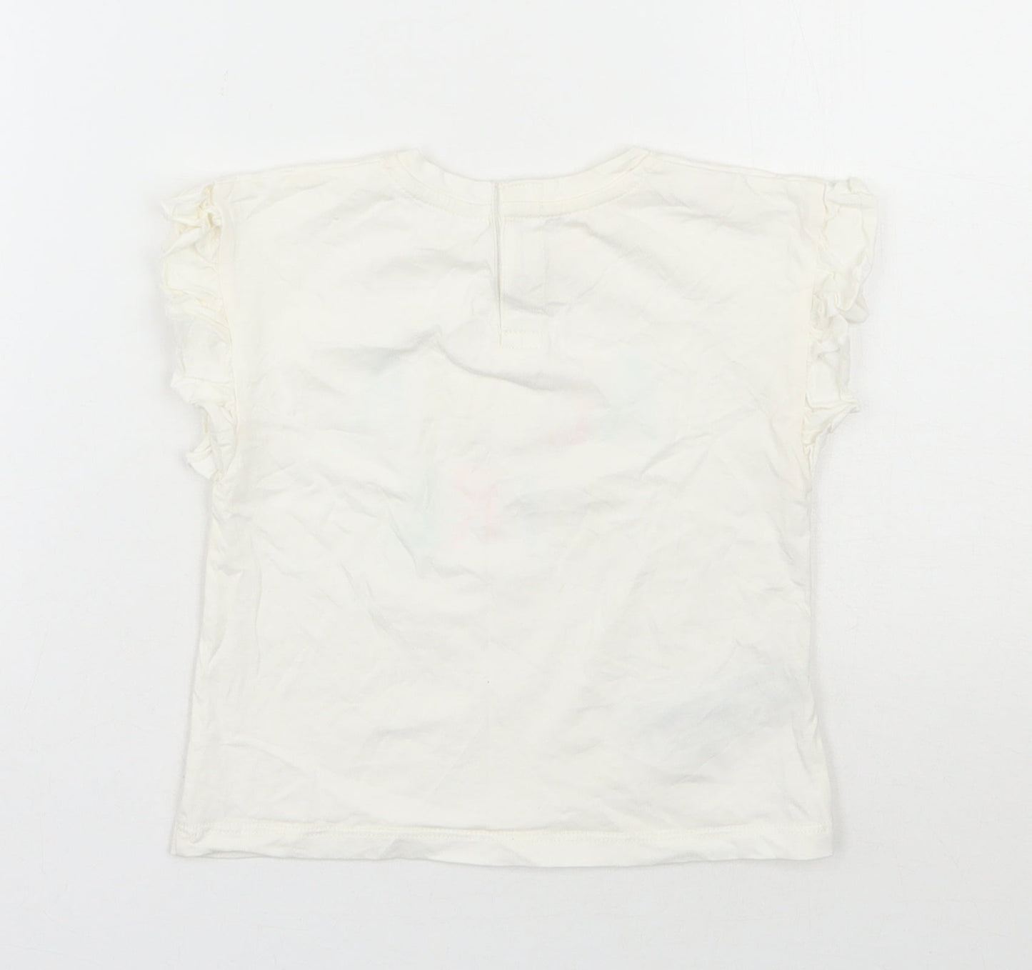 MNG  Girls Ivory  100% Cotton Basic T-Shirt Size 12-18 Months Round Neck Snap