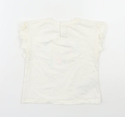 MNG  Girls Ivory  100% Cotton Basic T-Shirt Size 12-18 Months Round Neck Snap