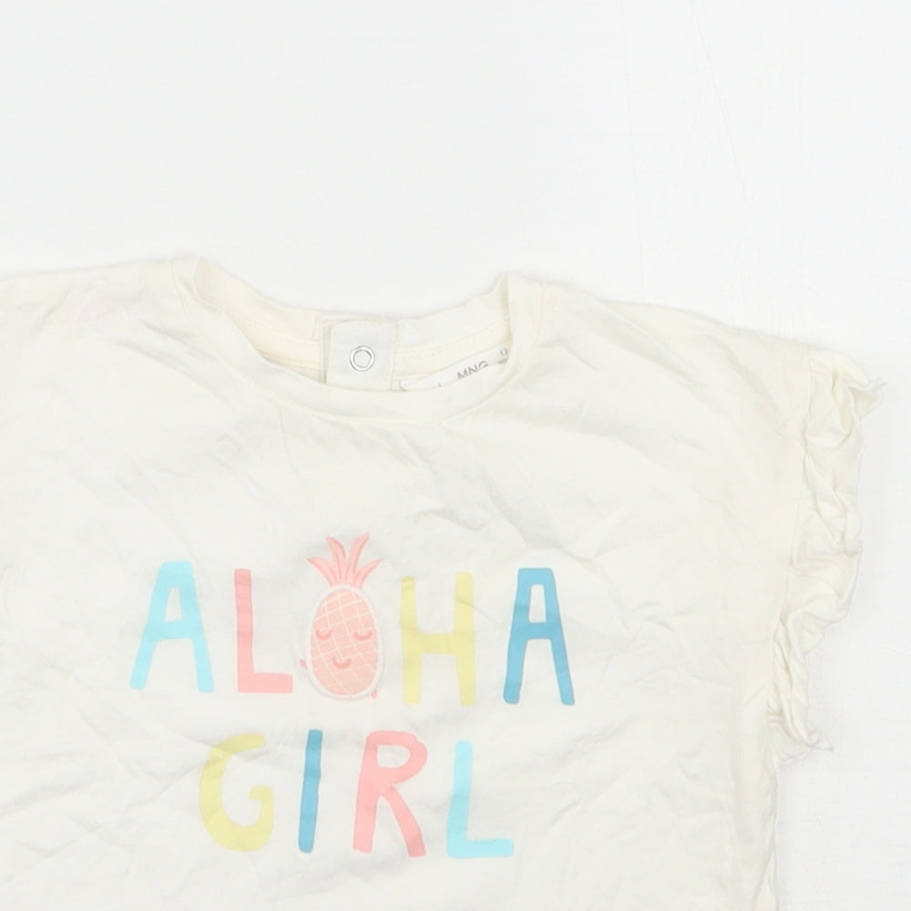 MNG  Girls Ivory  100% Cotton Basic T-Shirt Size 12-18 Months Round Neck Snap