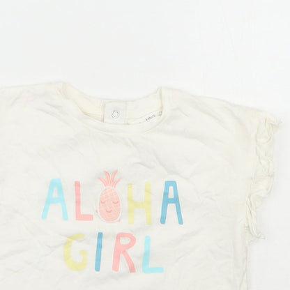 MNG  Girls Ivory  100% Cotton Basic T-Shirt Size 12-18 Months Round Neck Snap