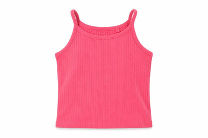 Front view of Next girls’ pink cotton camisole tank, size 4, years scoop neck