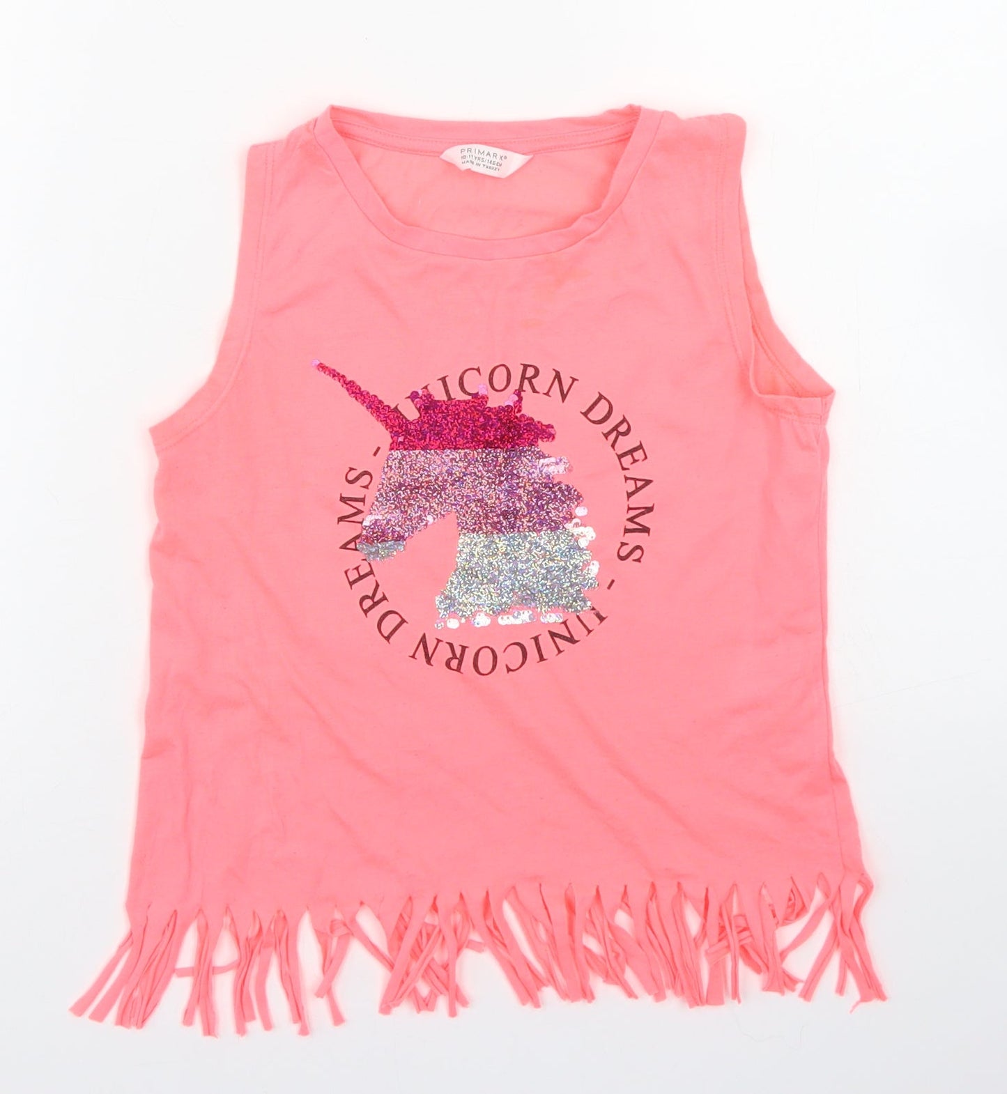 Primark Girls Orange  Polyester Cropped Tank Size 10-11 Years Round Neck  - Unicorn