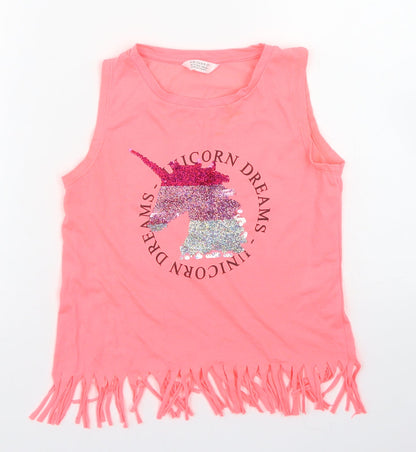 Primark Girls Orange  Polyester Cropped Tank Size 10-11 Years Round Neck  - Unicorn