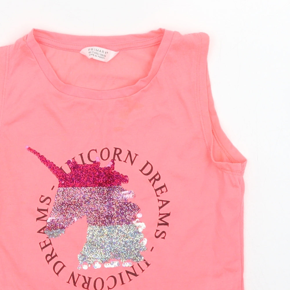 Primark Girls Orange  Polyester Cropped Tank Size 10-11 Years Round Neck  - Unicorn