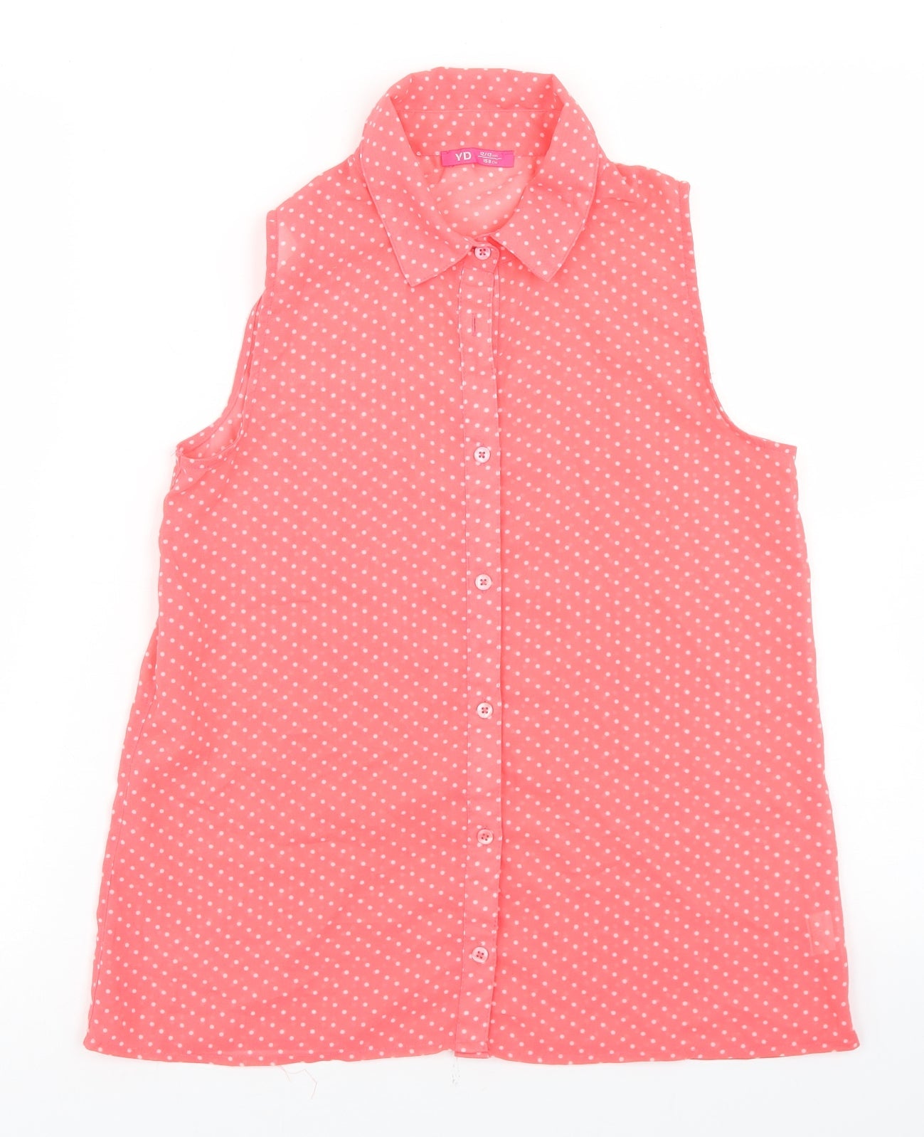 Young Dimension Girls Pink Polka Dot Polyester Basic Button-Up Size 12-13 Years Collared Button