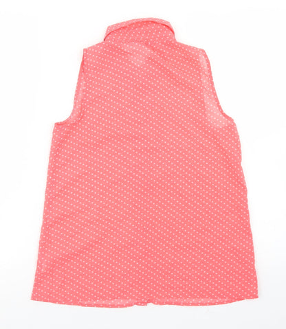 Young Dimension Girls Pink Polka Dot Polyester Basic Button-Up Size 12-13 Years Collared Button