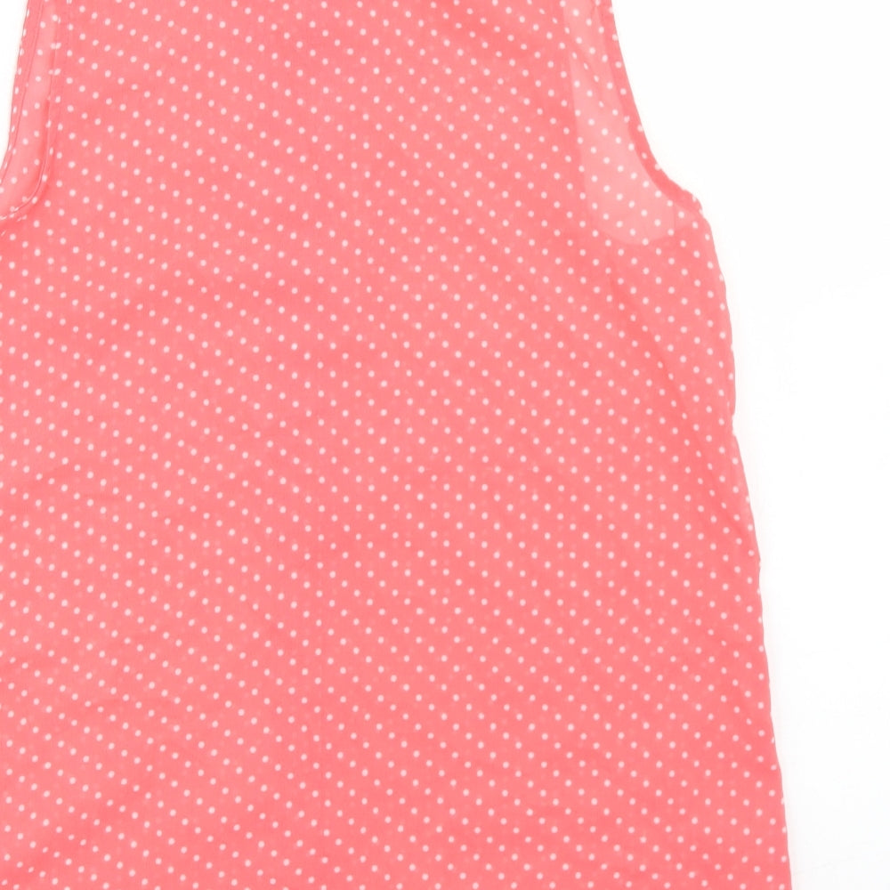 Young Dimension Girls Pink Polka Dot Polyester Basic Button-Up Size 12-13 Years Collared Button