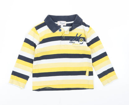 Additional front view of Bennie Kids boys’ yellow striped cotton basic polo, size 2, years collared button