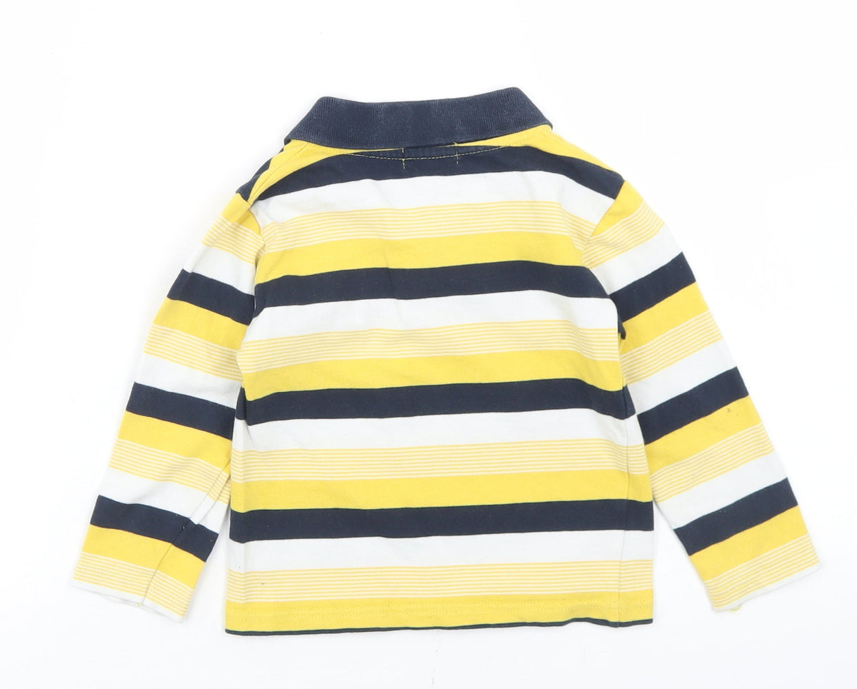 Back view of Bennie Kids boys’ yellow striped cotton basic polo, size 2, years collared button