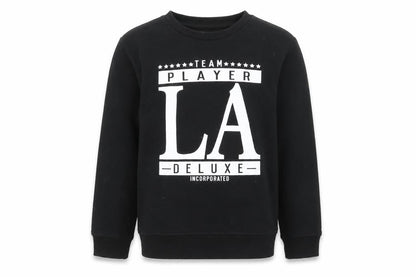 Front view of Rebel boys’ black polyester pullover sweatshirt, size 8-9, years - team player