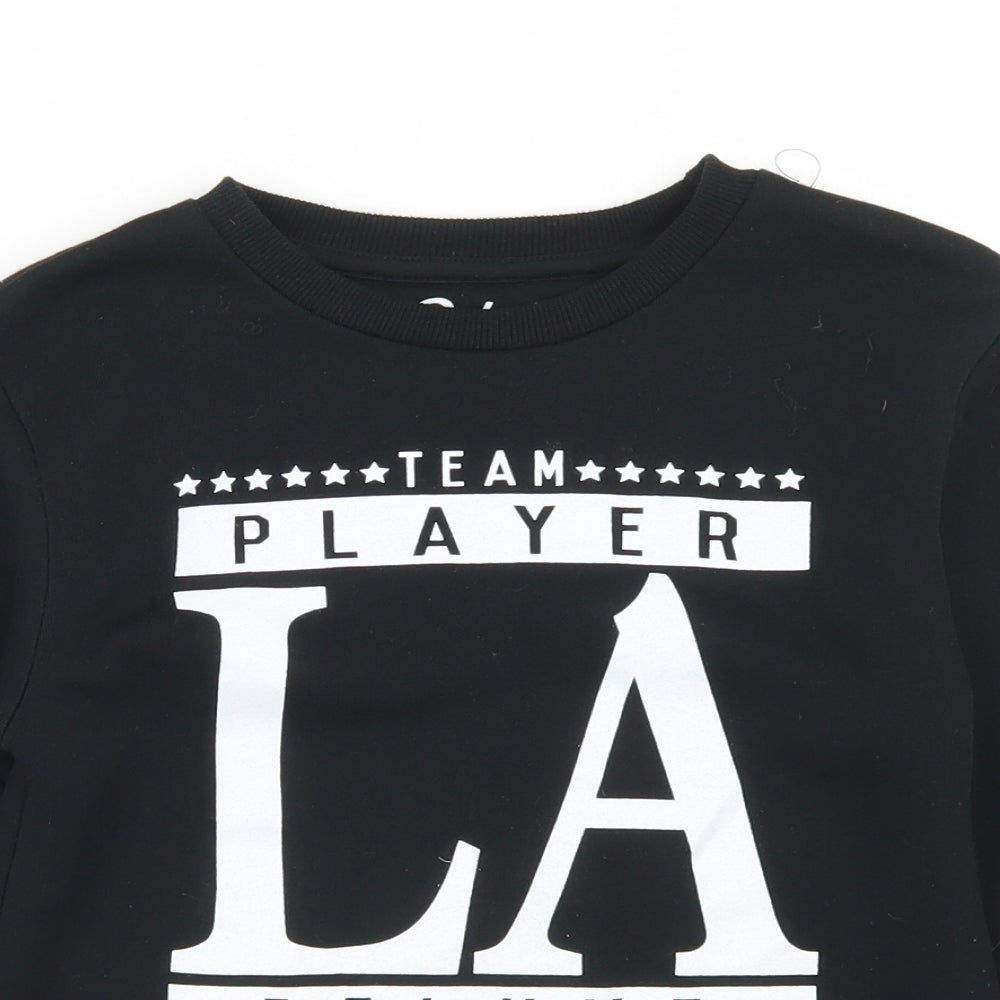 Close-up detail of Rebel boys’ black polyester pullover sweatshirt, size 8-9, years - team player