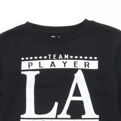 Close-up detail of Rebel boys’ black polyester pullover sweatshirt, size 8-9, years - team player